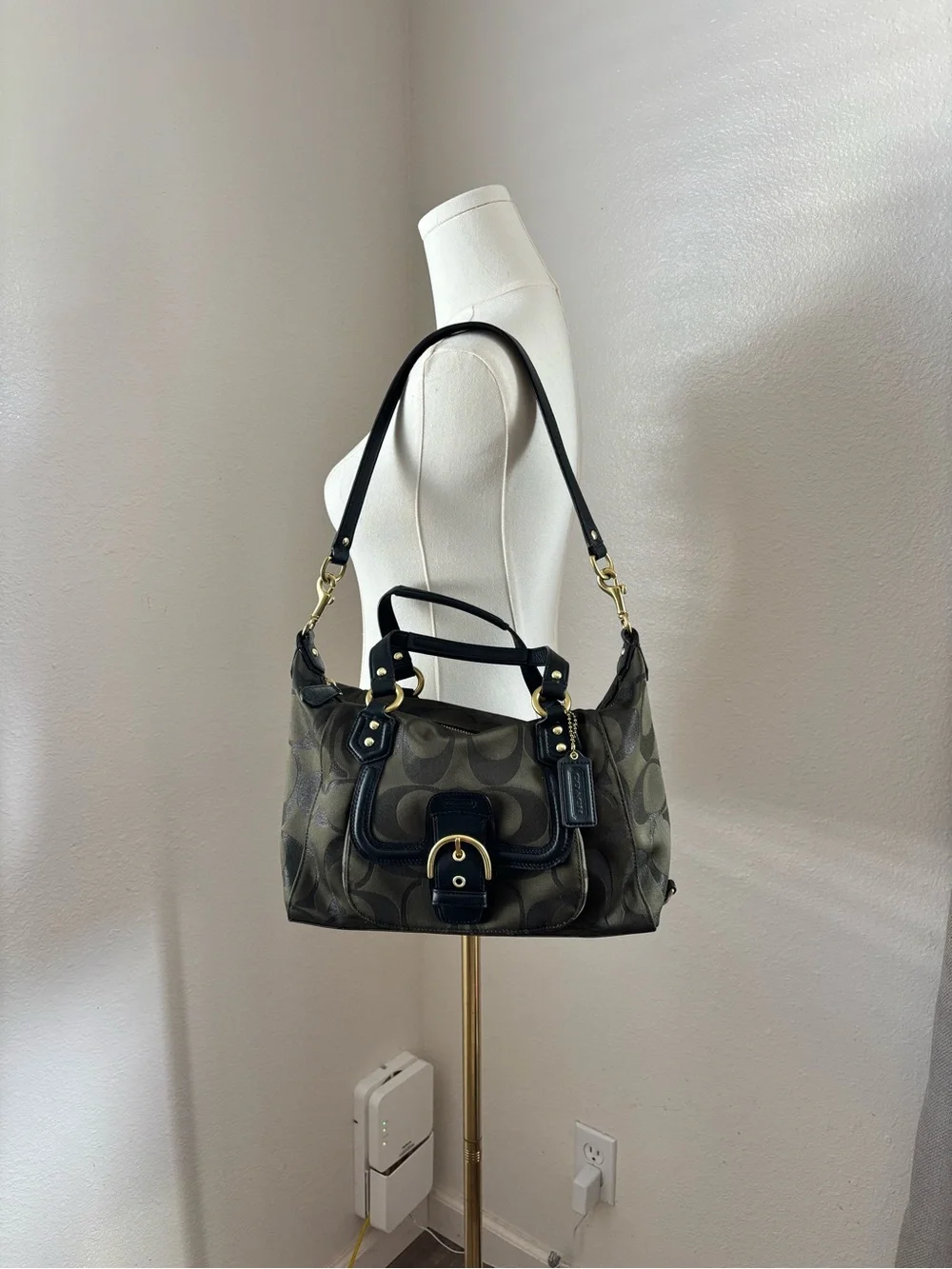 Coach Signature Satchel in Dark Brown and Black